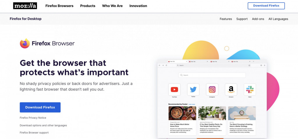 A screenshot of the Mozilla main page