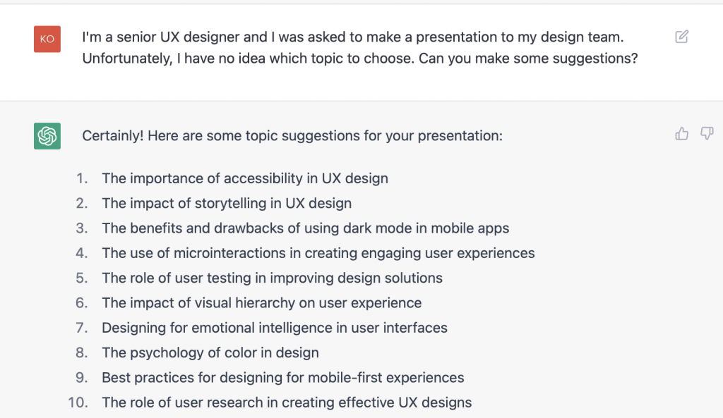 A screenshot of a presentation plan from ChatGPT